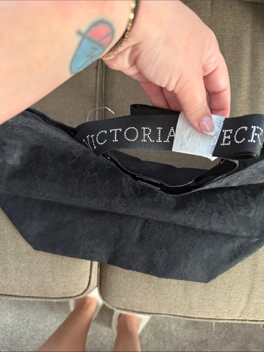 Victoria's Secret Black Lace-Patterned Tote